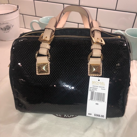Michael Kors Handbags - NWT Michael Kors Grayson Sequins black barrel bag